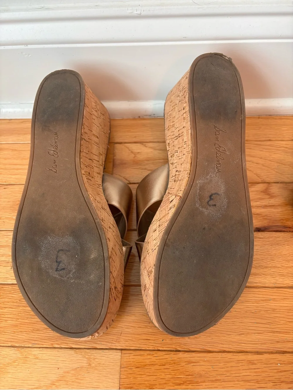 Sam Edelman Remini Wedge Sandals Gold Cork Platform Women’s Size 10